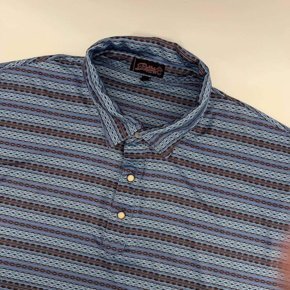 Rafter C Polo Shirt Mens XXL Blue Geometric Western Performance Short Sleeve